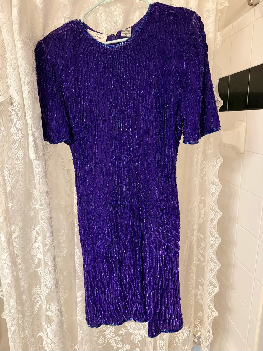 Vintage 100% Silk Deep Purple Beaded Mini Dress